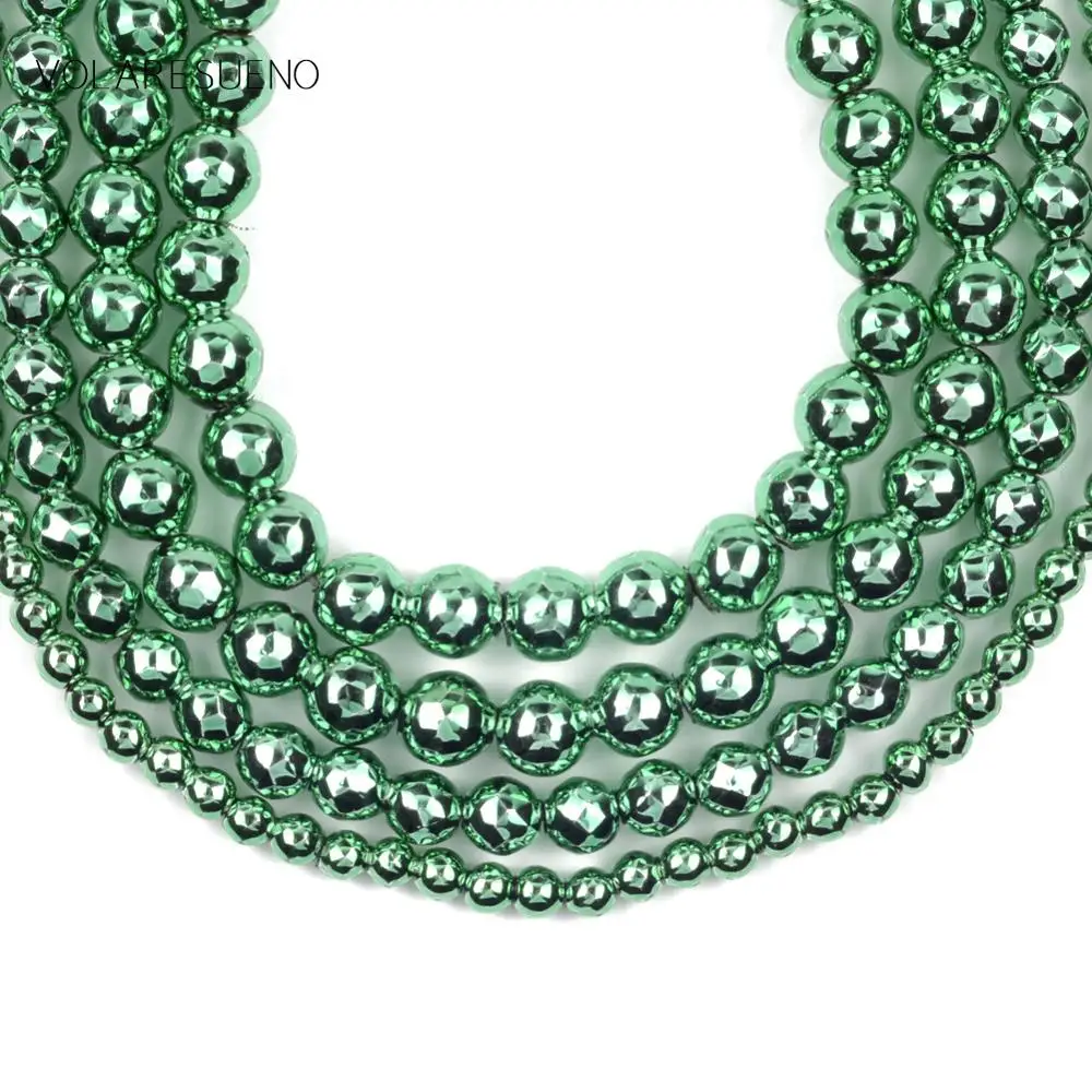 Натуральный зеленый гематит с нанопокрытием Круглые граненые бусины