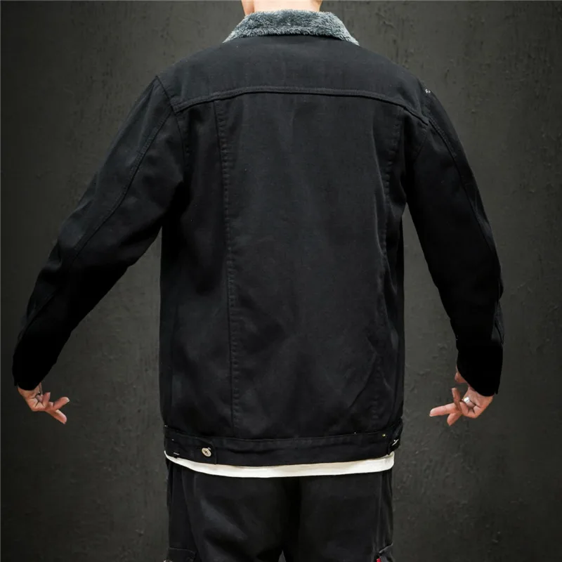 Plus Velvet Thick Denim Jacket Men's Slim Warm Fashion Casual Cotton Fur Collar Denim Jacket Man Streetwear Bomber Jacket Men