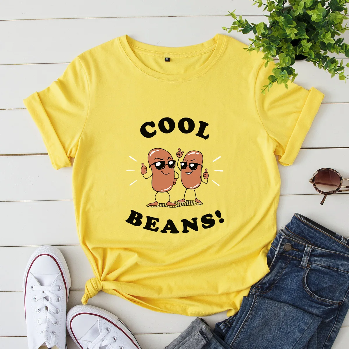 

Размера плюс S-5XL для женщин футболки Cool Beans/футболка с принтом из хлопка с коротким рукавом летние футболки в стиле Харадзюку, футболки без р...