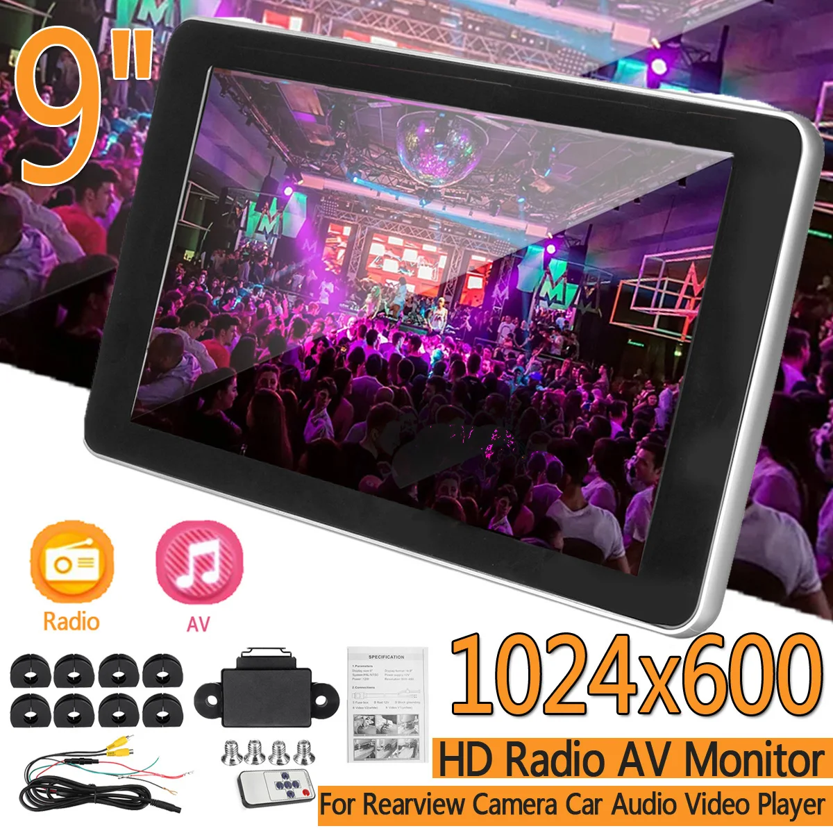 9 HD TFT цветной ЖК-дисплей подголовник мониторы вход радио DVD AV монитор экран для камеры заднего вида Автомобильный аудио плеер 918AV