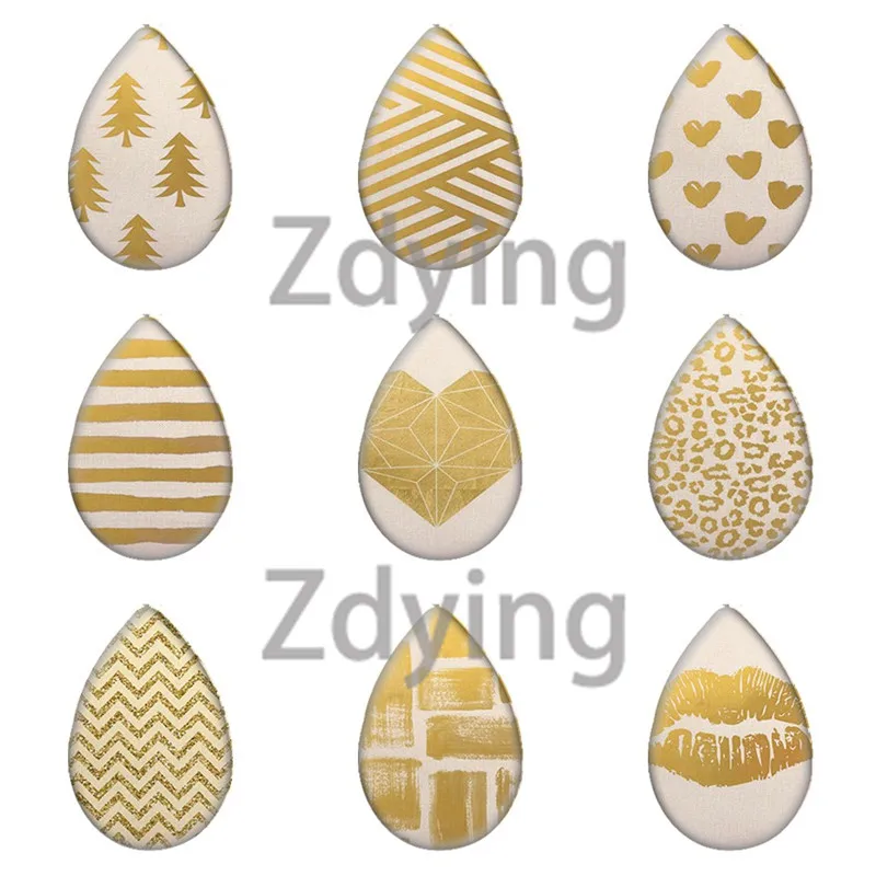 Zmo золотые полосы линии геометрический узор кабошоны в форме капли Стеклянные
