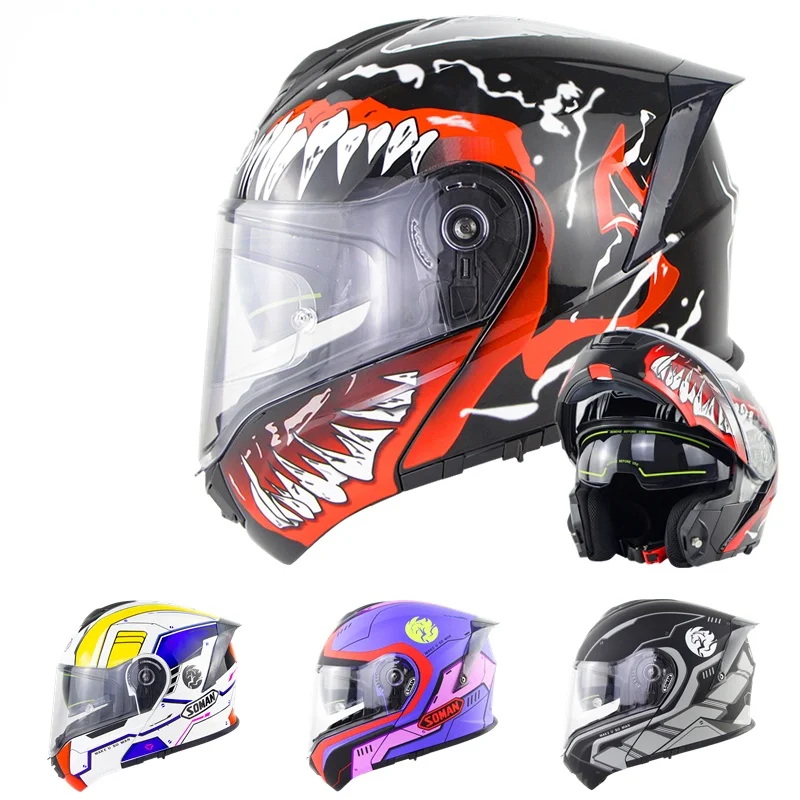 

2021 ECE Approved Casco Modulare Venom Gundam Cool Motorcycle Helmet Flip Up Cascos Full Face Motorbike Helmet with Rear Spoiler