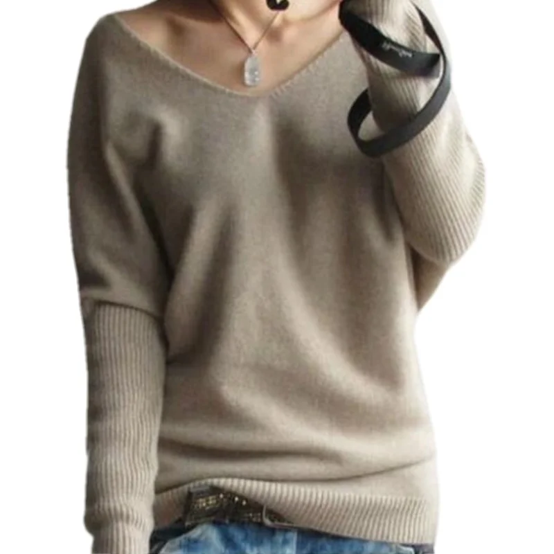 

Women's spring and autumn sweater, sexy wool V-Neck Sweater, long sleeve, loose, large, woven top
