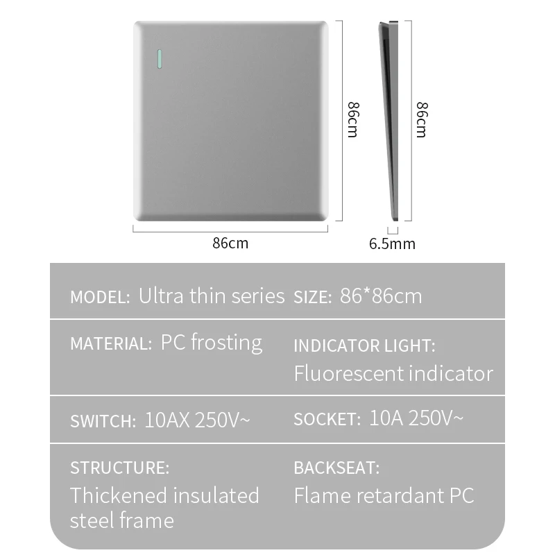 Панель розеток с переключателем серого цвета Type 86 Flat Ultra-Thin Light Sound And Control Touch Delay Fan Speed Controller on.