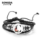 Кожаные браслеты, 26 букв, A-Z, стеклянный кабошон, ретро, искусство, цветочные узоры, браслет с металлическими бусинами ювелирные изделия для мужчин, женщин, детей, семейные подарки