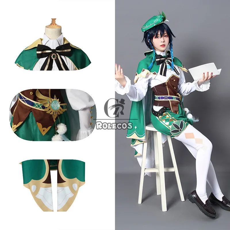 ROLECOS игры Genshin воздействия Venti косплей костюм для женщин вечерние полный комплект