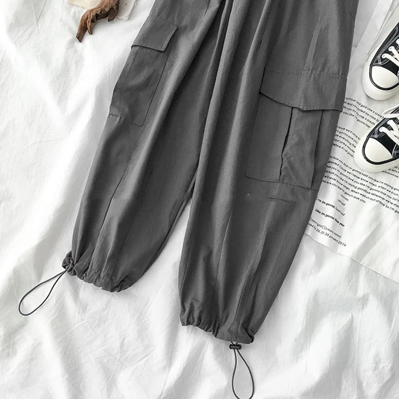 

HWLZLTZHT Streetwear Cargo Pants Women Casual Joggers Black High Waist Loose Female Trousers Korean Style Ladies Pants Capri