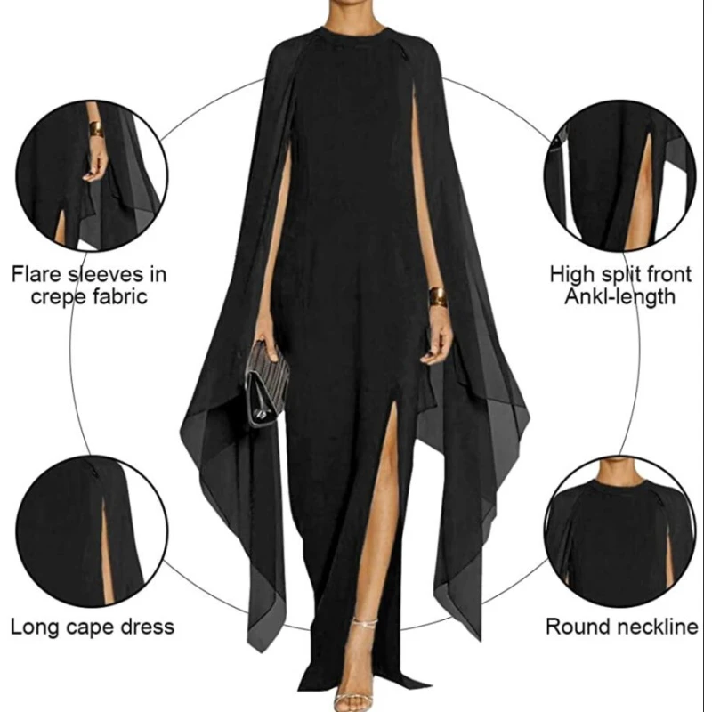 Женское элегантное вечернее платье до щиколотки с высоким разрезом расклешенным