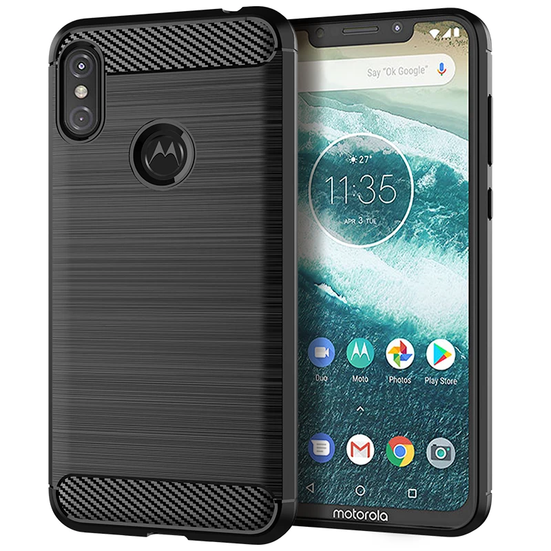 Роскошный чехол для Motorola One Vision из углеродного волокна и ТПУ Мягкий защитный Moto P40