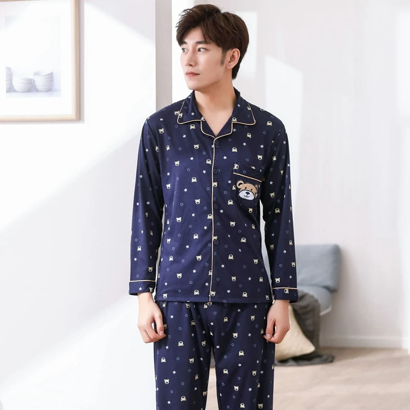 Хлопковые повседневные пижамные комплекты для мужчин осень зима 2018 мягкая