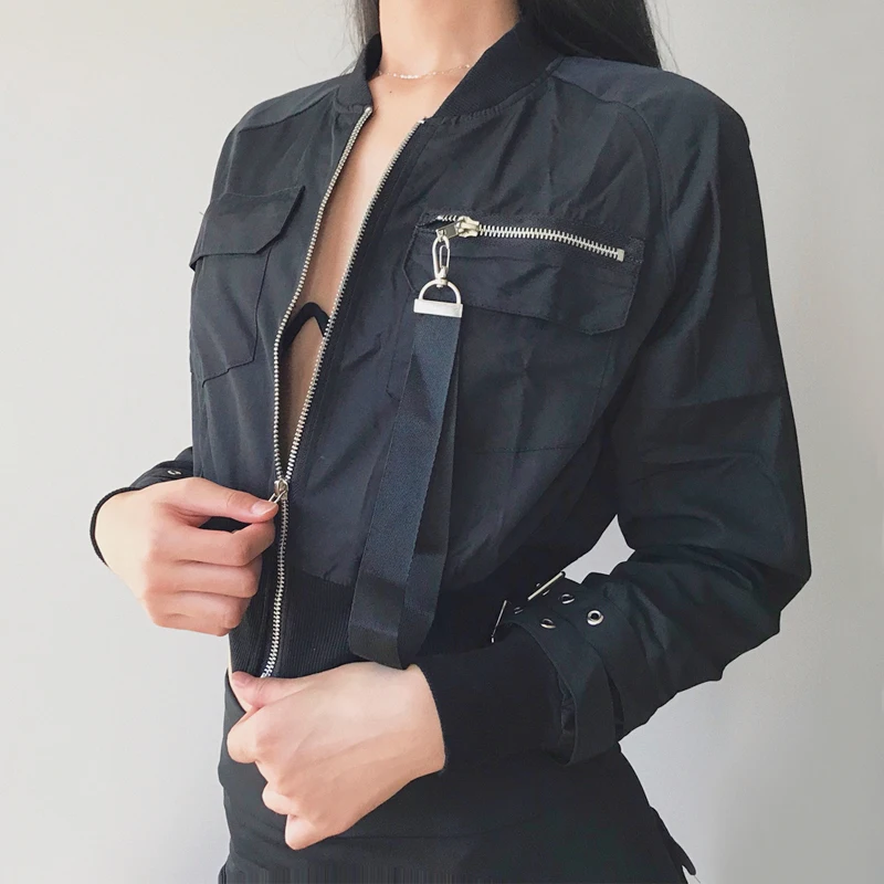 Женский укороченный топ на молнии с передней пряжкой и поясом|Женские куртки| |