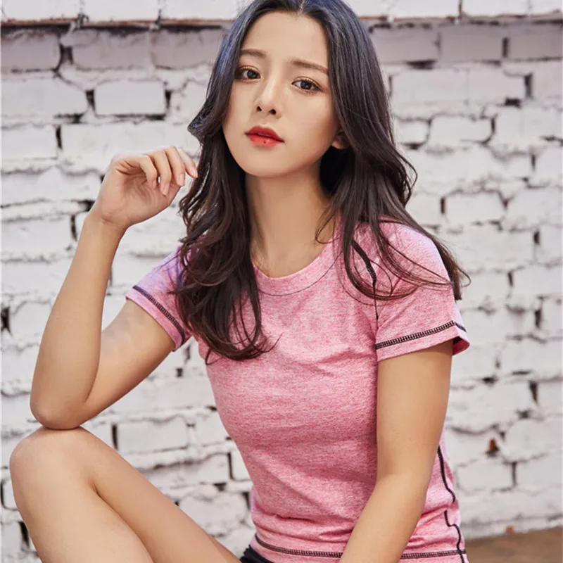 

Casual Sports T-shirt Women Stretch Short-sleeved Tight-fitting Sports Running Yoga Tops Solid Color Quick-drying Breathable