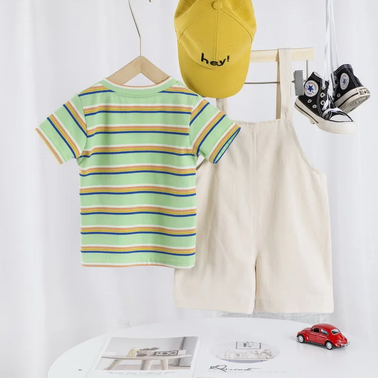 

New Summer Baby Girl Clothes Suit Children Boys Cotton Striped T Shirt Overalls 2Pcs/sets Toddler Fashion Costume Kids Tracksuit