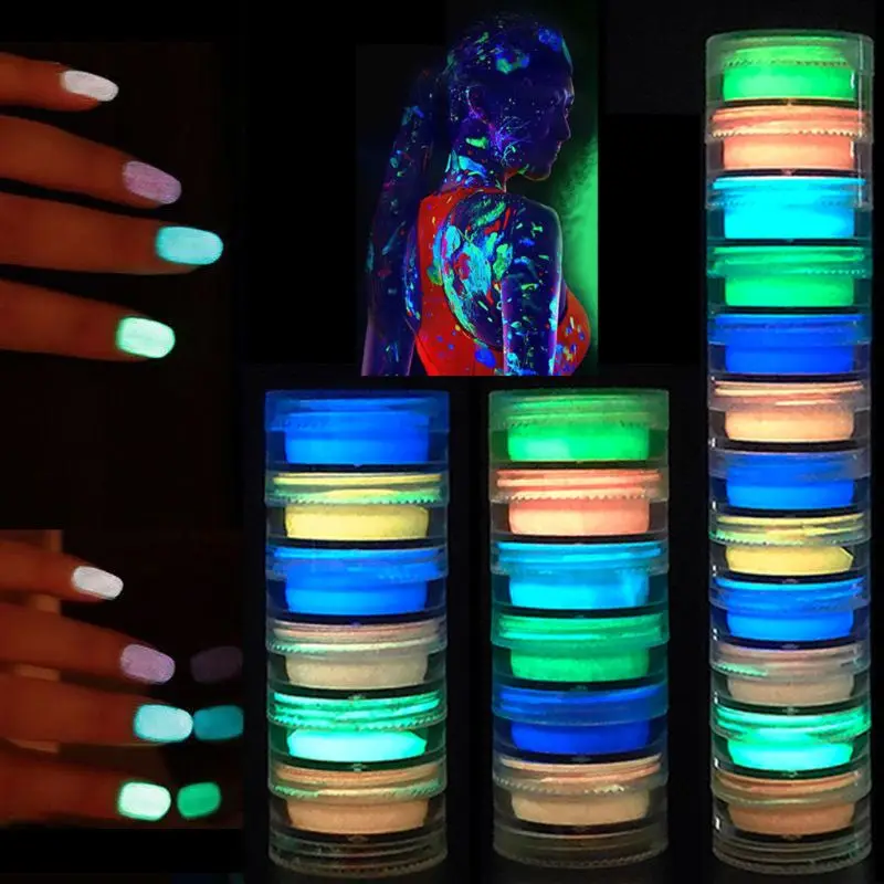 

12 Colors Glow in The Dark Powder Skin Safe Epoxy Resin Luminous Pigment Nail Polish Slime Acrylic Paint Jewelry Making