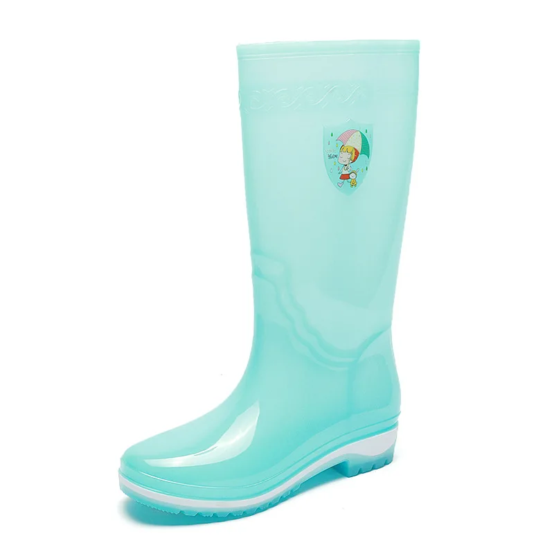Rouroliu 2021 New High Rain Boots Women Outdoor Cartoon Jelly Water Boots Cute Slip-on PVC Rain Shoes
