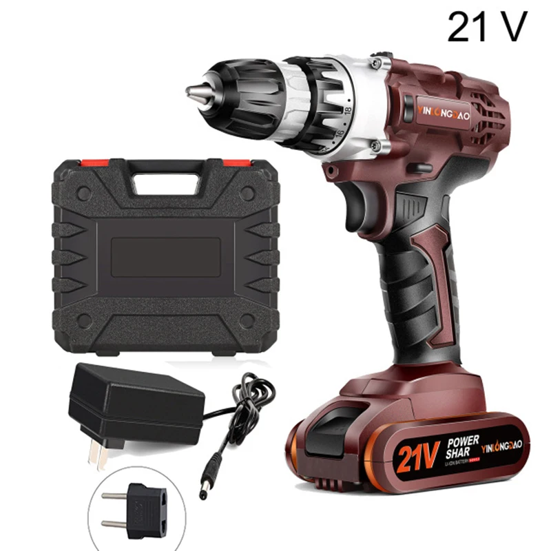 21v-red YINLONGDAO Электрическая Дрель аккумуляторная отвертка литиевая батарея Мини дрель аккумуляторная отвертка электроинструменты Аккумуляторная дрель DIY - Цвет: 21v-red