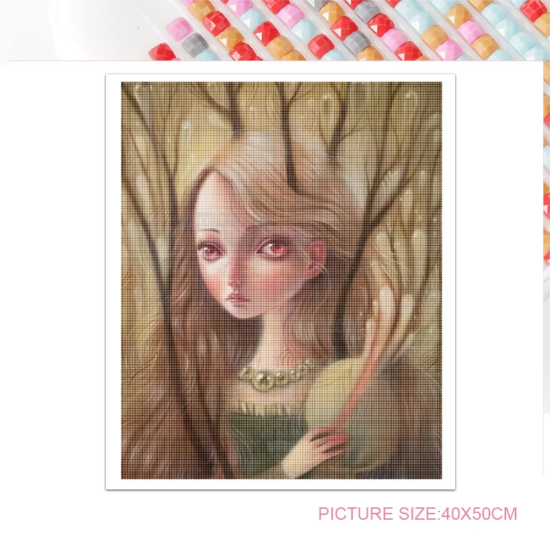 

Wall Home Decor Living Room Diamond Painting Strange Long Hair Girl Sad Expression Portrait European Style Background Art