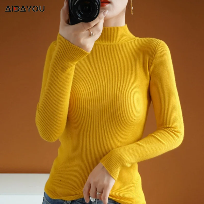

Women Knitted Ribbed Pullover Sweater Turtleneck Slim Jumper Soft Warm Pull Femme Knitting Top for Ladies ouc424