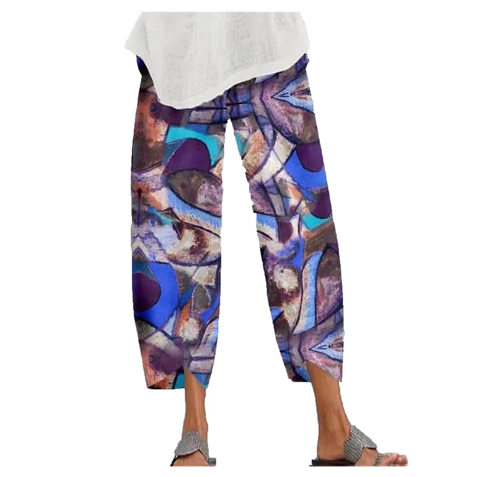 Feitong граффити геометрические РЕТРО брюки женские свободные для отдыха забавные