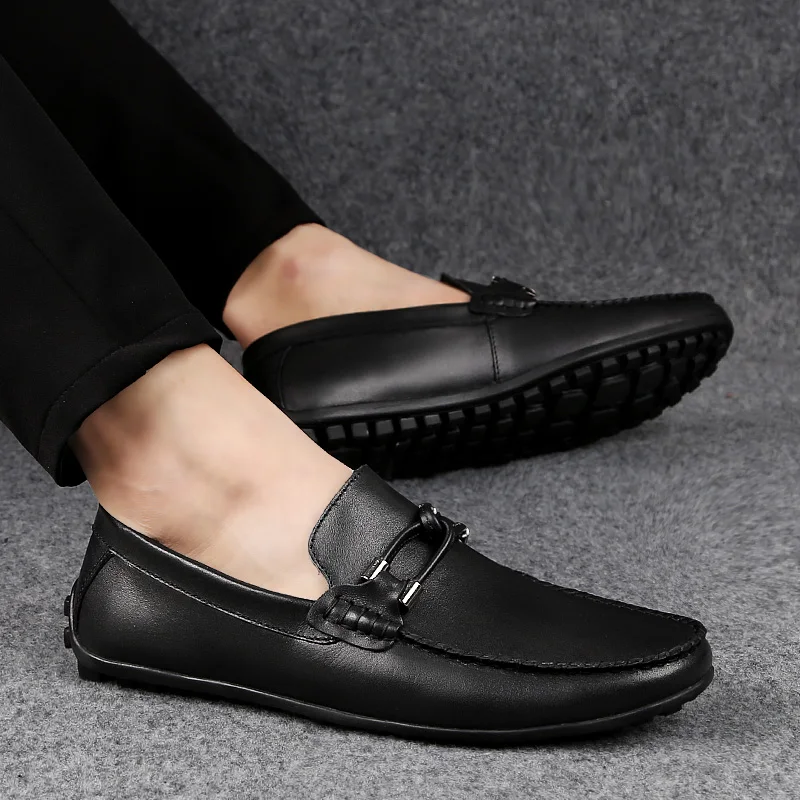 

2021 Brand Men Shoes genuine leather Breathable Comfortable Men Loafers spring autumn Luxury Men's Flats Men Casual Shoes p4