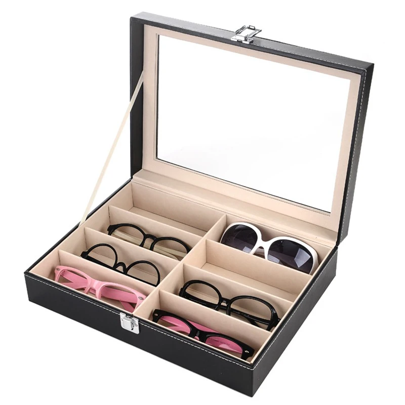 

New Fashion Glasses Box 8 Grid Wooden Sunglasses Box Black Glasses Storage Box Display Stand Jewelry Box