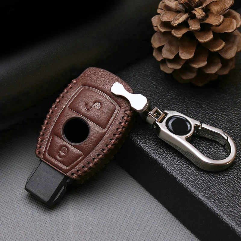 Genuine Leather Car Key Case Cover For Mercedes Benz W203 W204 W205 W210 W212 W124 W176 CLA AMG GLA Metal Ring Accessories | Автомобили и
