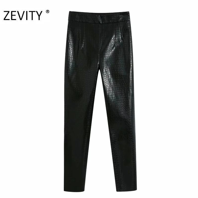 ZEVITY Women fashion snake skin pattern PU leather pencil pants female zipper casual slim long Trousers chic autumn P938 | Женская