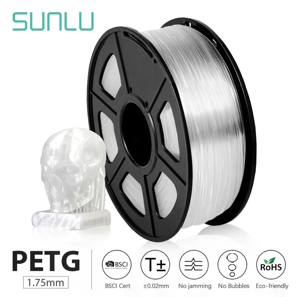 Tolerância + – -0.02mm para Faça Sunlu Petg Impressora Filamento 1.75mm Alta Transparência Branco Plástico Você Mesmo Presente Impressão Transporte Rápido 3d