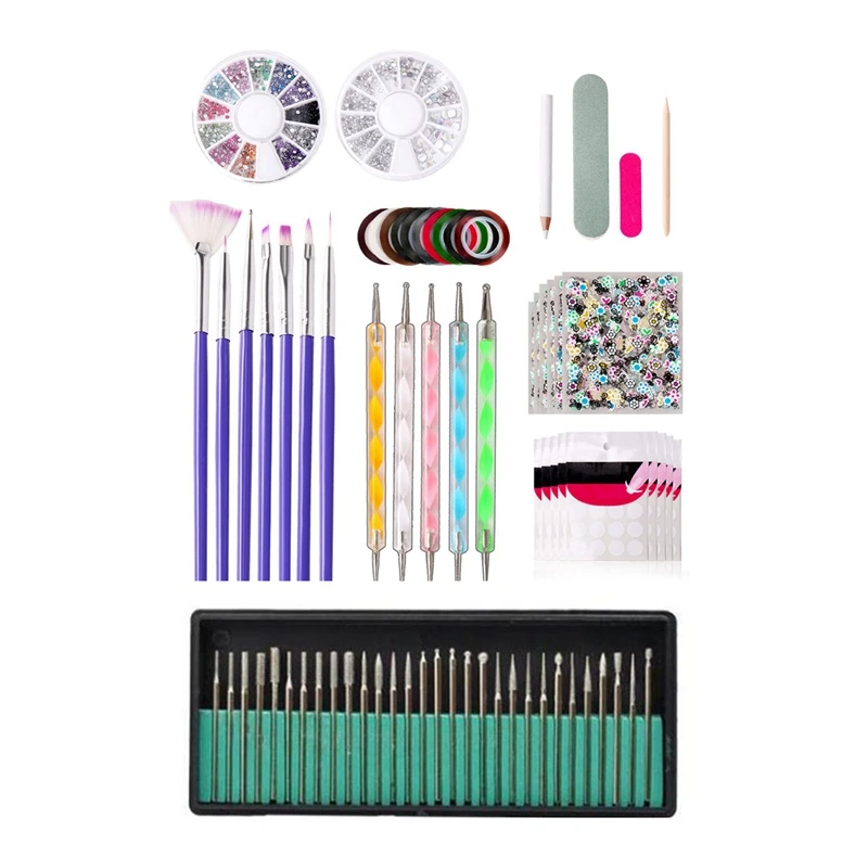 

30Pcs Manicure Pedicure PRO Electric Nail Drill Bit With 11Pcs DIY Nail Art Tools Crystal Beads Picker Dotting Pen