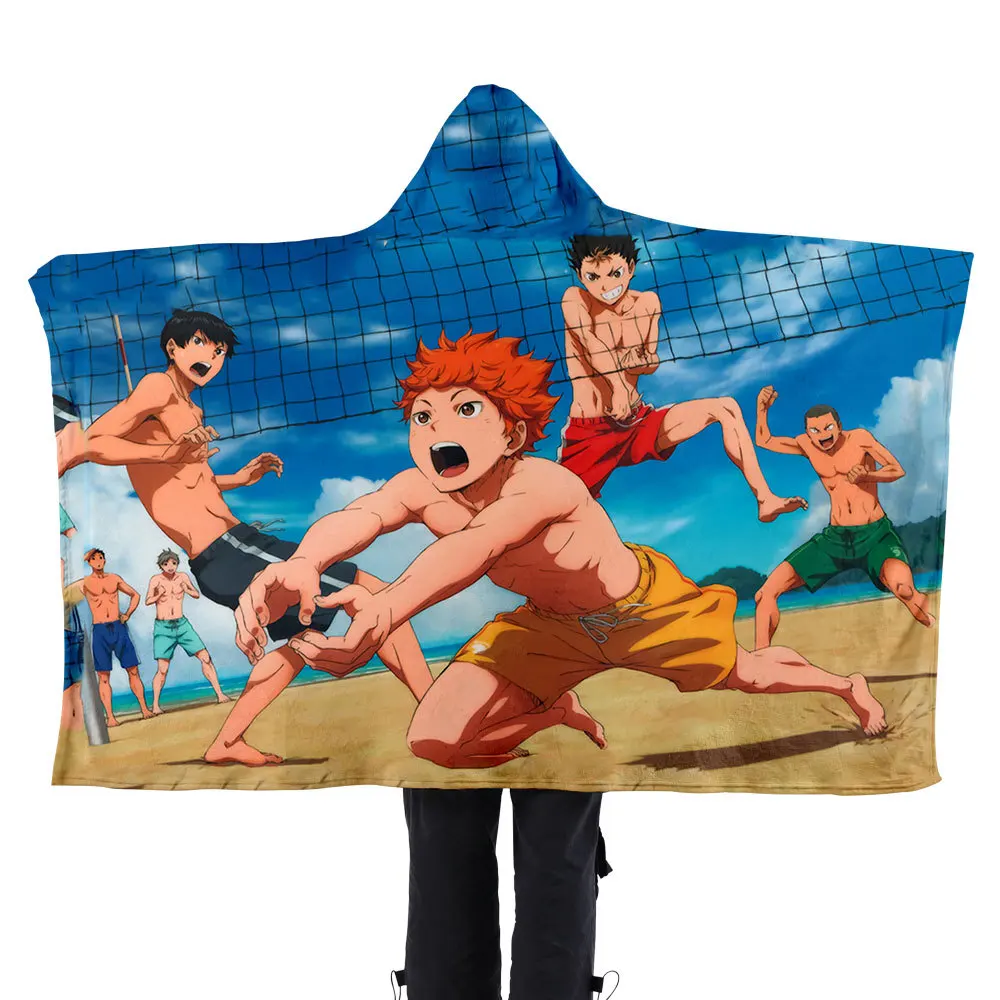 

Haikyuu!! Kawaii Japan Anime Boys Girls Blanket Hoodie Hooded Tracksuit Unisex Lazy Blanket Flannel Cape Indoor Home Poncho
