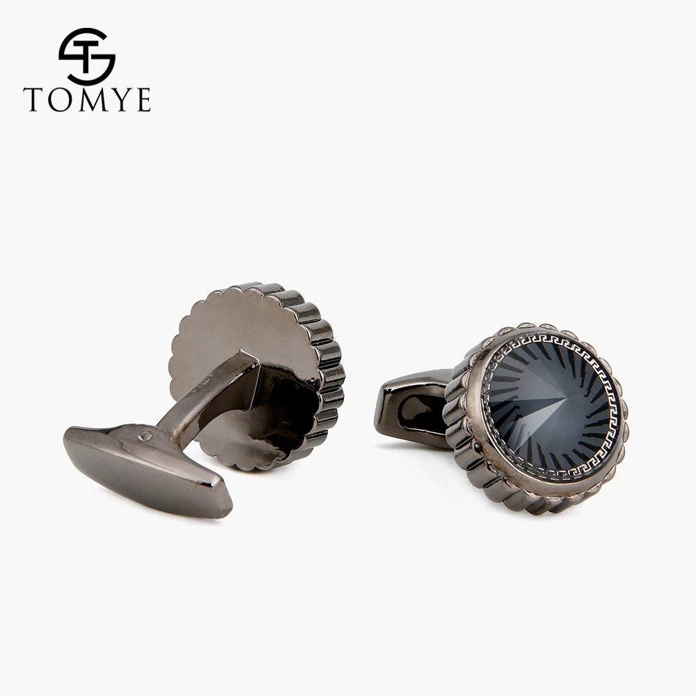 Мужские черные запонки TOMYE круглые роскошные с кристаллами новинка