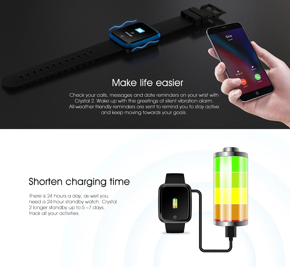 Zeblaze Crystal 2 Anti Air waterproof IP67 Monitor Smart Positioning Fit For Android IOS | Электроника