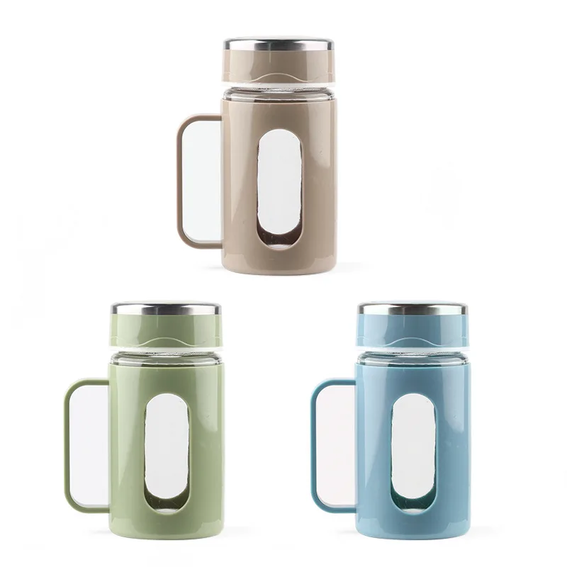

380ml Business Plastic Glass Cup with Handle Cute Milk Water Bottle Random Color