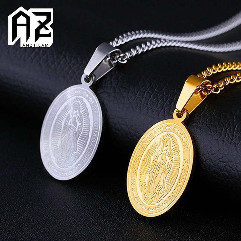 

AZ High-Quality Classic Virgin Mary Pendant 316L Stainless Steel Necklaces Cuban Long Link Chain Jewelry Free Shipping