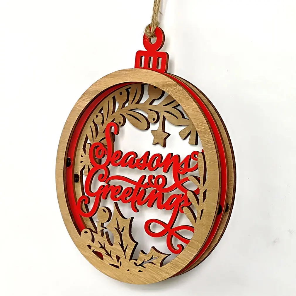 Деревянный Рождественский 3D большой кулон в форме лампы украшение милый