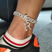 new design diy iced out cz cuban link chain single letter anklet hip hop luxury rhinestone crystal charm anklets foot jewelry