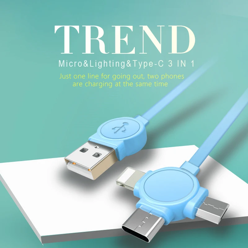! ACCEZZ TPE 3 в 1 Micro USB Type C Lighting кабель для зарядного устройства 8pin iPhone X 8 Plus Xiaomi Huawei Samsung