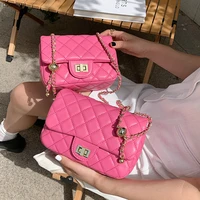 pink neon color rose red bag female new trendy fashion rhombus chain messenger wild ins single shoulder small square bag ladies
