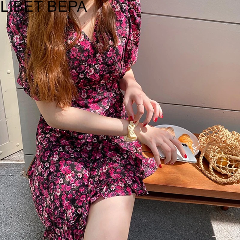 Женское шифоновое платье с завышенной талией повседневное асимметричное мини