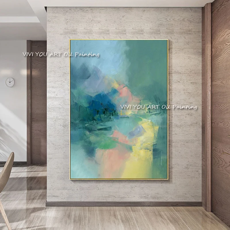 

The New Green Dreamlike Macro Pink Yellow Handpainted Modern Large Abstract Oil Painting Canvas Picture Living Room Home Decor