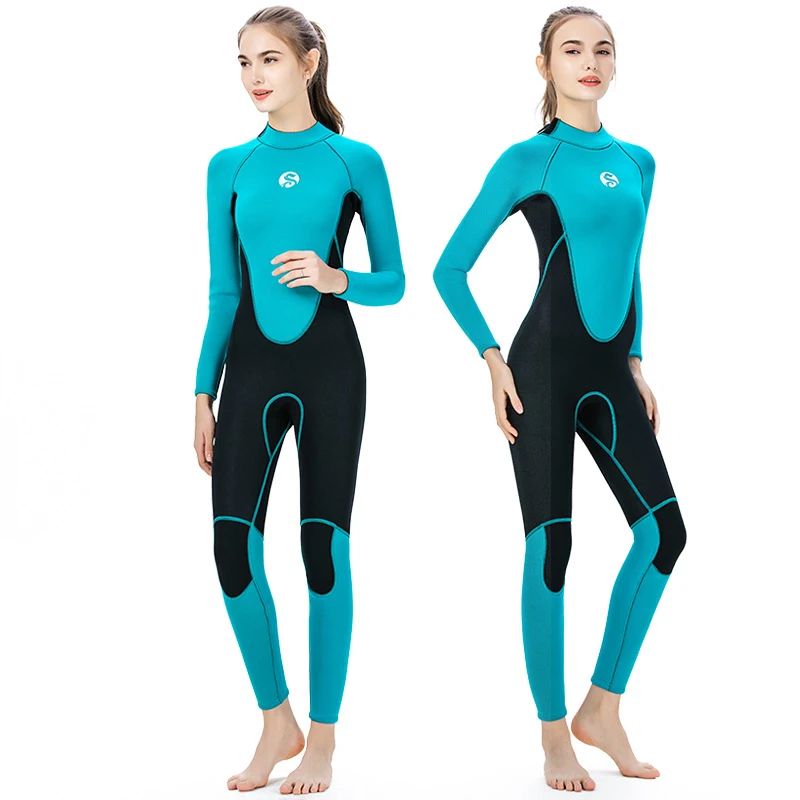 

Womens Wetsuit Full 3mm Neoprene Surfing Scuba Diving Snorkeling Swimming Suit Solid Black/Grey Long Sleeve Wet Suit Back Zipper