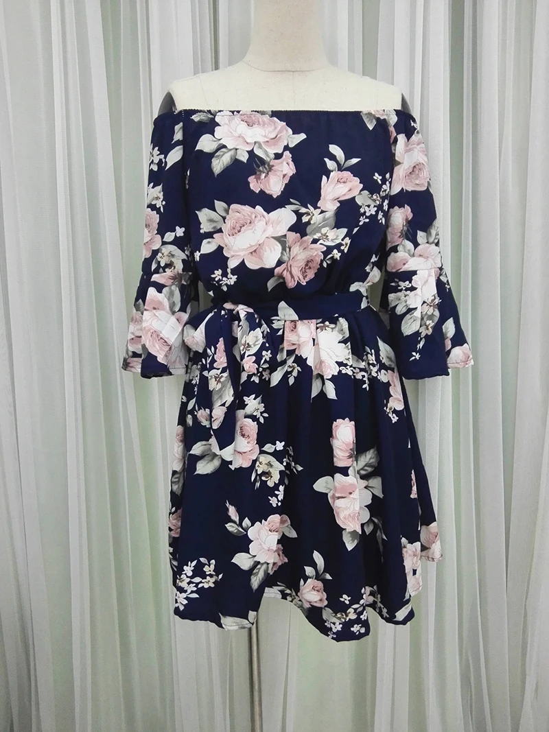 Женское платье летнее сексуальное шифоновое с открытыми плечами и цветочным