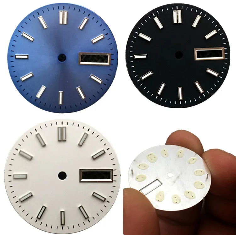 

28.5mm/1.1" Black/White/Blue Optional Copper C3 Green Luminous Watch Dial For NH36A Dual Calendar Movement Replacement Parts