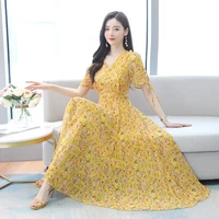 french dress 2021 new summer womens korean version of large size autumn red chiffon floral dress