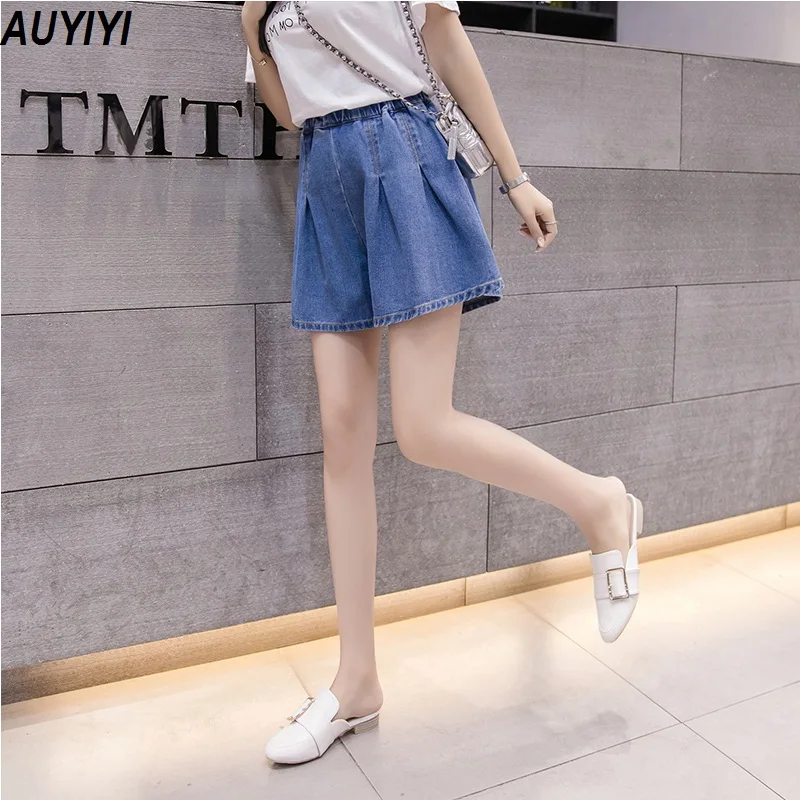 

High waist casual loose wide leg pants 2021 spring and summer fashion plus size women's regular denim shorts AUYIYI