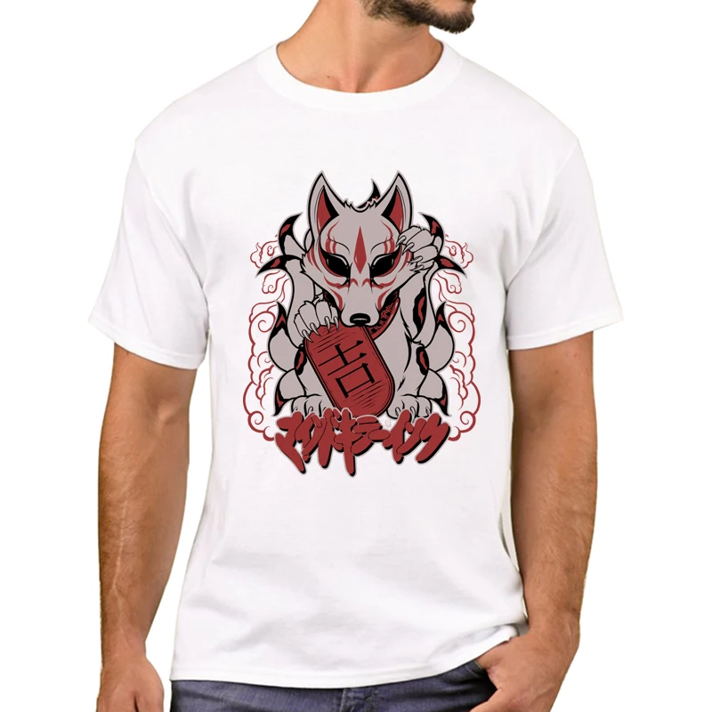 TEEHUB Heiße Verkäufe Vintage Japanischen Fuchs Männer T-Shirt Glück Kitsune Gedruckt T Shirts Kurzarm T-shirts Junge Harajuku T – Detail 1