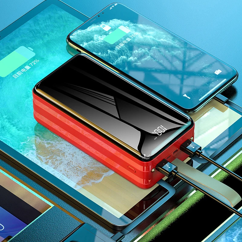 Online Banco De Energía De Alta Capacidad, Cargador Portátil Con Cable Incorporado De 50000mAh Para IPhone 12 11, Xiaomi, Batería Externa Con Luz