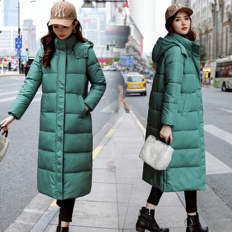 

Winter 2019 long padded jacket for women over the knee thick down padded jacket large size slim body long coat WOC54