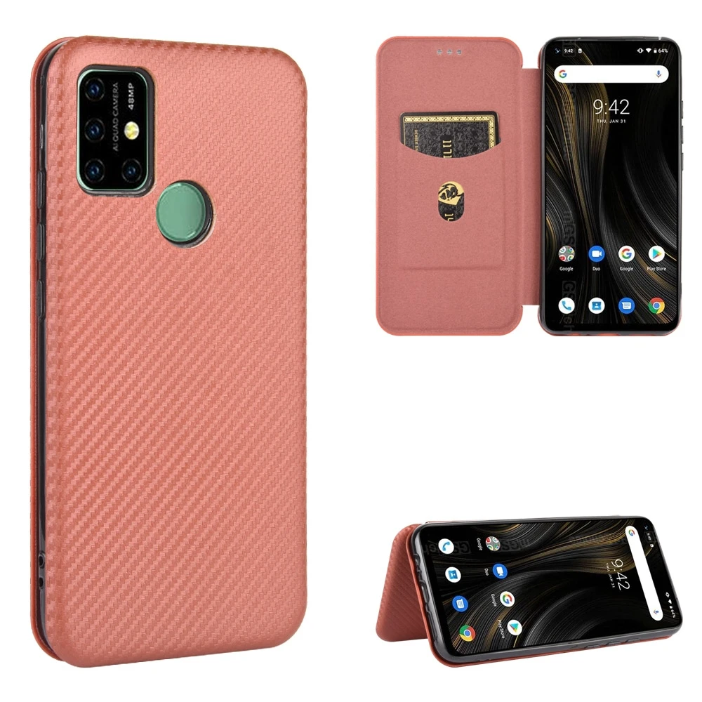 Для UMIDIGI Power 3 углеродное волокно текстура Магнитный горизонтальный Флип ТПУ PC из