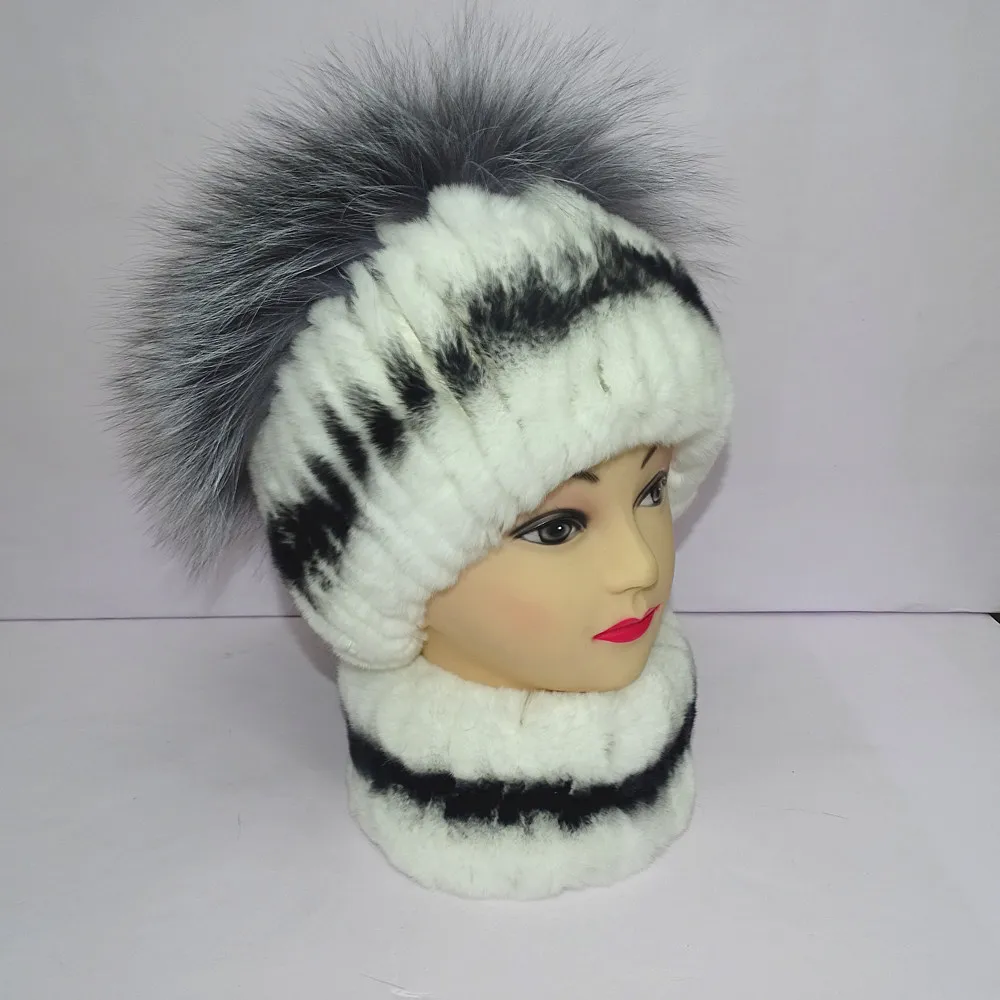 Женская шапка Настоящий мех кролика женская из натурального меха двух
